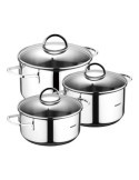 Batería 6 Piezas de Acero Inoxidable para Inducción, Cazuela con Tapa Ø16 cm / Cazuela con Tapa Ø18 cm / Cazuela con BERGNER