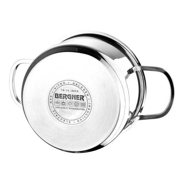 Batería 6 Piezas de Acero Inoxidable para Inducción, Cazuela con Tapa Ø16 cm / Cazuela con Tapa Ø18 cm / Cazuela con BERGNER