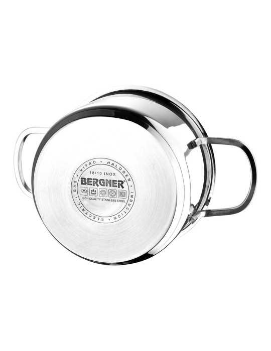 Batería 6 Piezas de Acero Inoxidable para Inducción, Cazuela con Tapa Ø16 cm / Cazuela con Tapa Ø18 cm / Cazuela con BERGNER
