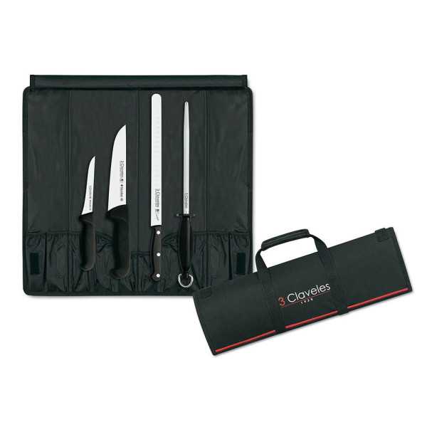 Estuche Profesional para Cortar Jamón con 3 Cuchillos + Chaira 3 CLAVELES