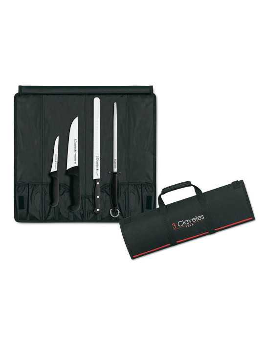Estuche Profesional para Cortar Jamón con 3 Cuchillos + Chaira 3 CLAVELES