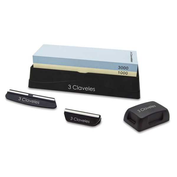Piedra para Afilar 1000/3000 con Base, Dos Guias y Rectificador 3 CLAVELES
