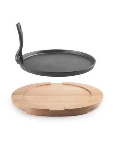 Plato Hierro Fundido Ø26 cm + Base Madera de Haya 34 x 30 x 2,5 cm IBILI