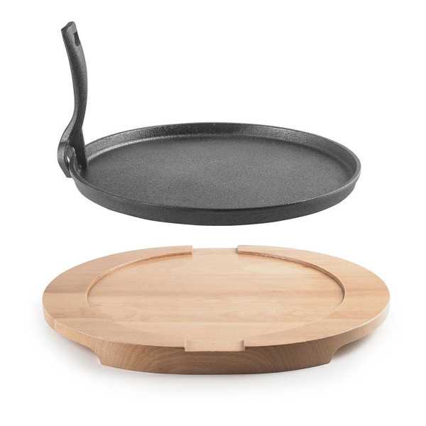Plato Hierro Fundido Ø26 cm + Base Madera de Haya 34 x 30 x 2,5 cm IBILI