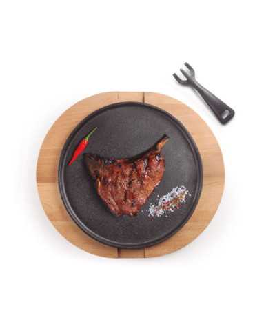 Plato Hierro Fundido Ø26 cm + Base Madera de Haya 34 x 30 x 2,5 cm IBILI 2