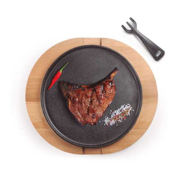 Plato Hierro Fundido Ø26 cm + Base Madera de Haya 34 x 30 x 2,5 cm IBILI