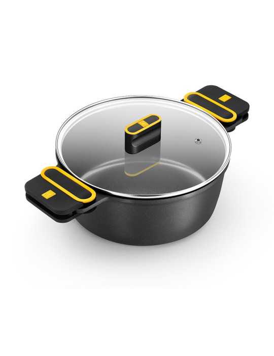Cacerola Alta de Aluminio Fundido con Antiadherente Tricapa con Tapa de Cristal, Daily Pro, Ø24 cm BRA