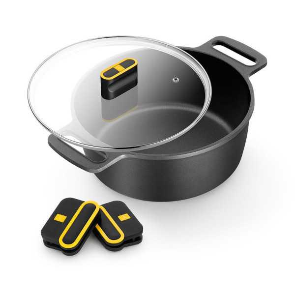 Cacerola Alta de Aluminio Fundido con Antiadherente Tricapa con Tapa de Cristal, Daily Pro, Ø28 cm BRA