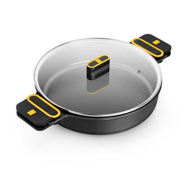 Cacerola Baja de Aluminio Fundido con Antiadherente Tricapa con Tapa de Cristal, Daily Pro, Ø32 cm BRA