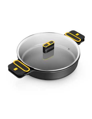 Cacerola Baja de Aluminio Fundido con Antiadherente Tricapa con Tapa de Cristal, Daily Pro, Ø36 cm BRA