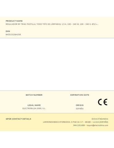 Regulador Rf Triac Pastilla, Todo tipo de Lámparas, 1,5 A, 100 - 360 W, 100 - 240 V, Ø52 x 26 mm FBRIGHT 2