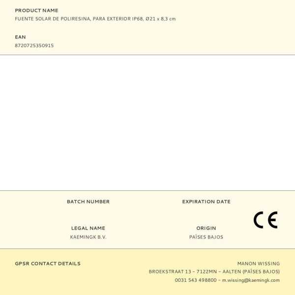 Fuente Solar para Exterior IPX8, de Poliresina, Ø21 x 21 cm LUMINEO