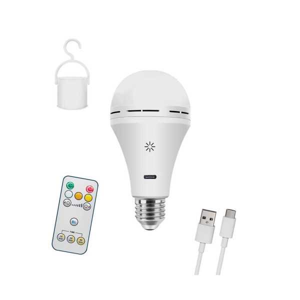 Bombilla LED, Recargable USB, E27, 6 W, 3CCT, Dimmable, 500 lm CRISTALRECORD