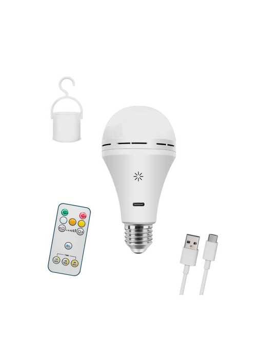 Bombilla LED, Recargable USB, E27, 6 W, 3CCT, Dimmable, 500 lm CRISTALRECORD