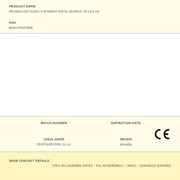 Aplique LED Classic, 3 W, 4000 K, 450 lm, Blanco, 35 x 6,3 cm CRISTALRECORD