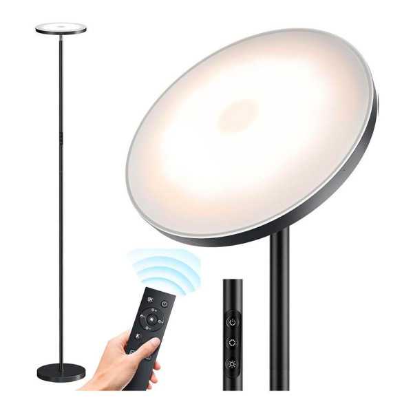 Lámpara de Pie LED Dencel, 24 W, 3CCT, Dimmable, 2200 lm, Negra, Ø25 x 175 cm CRISTALRECORD