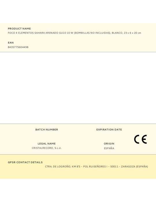 Foco 4 Elementos, Sahara Arenado, GU10, 10W, (Bombillas No Incluidas), Blanco, 23 x 6 x 20 cm CRISTALRECORD