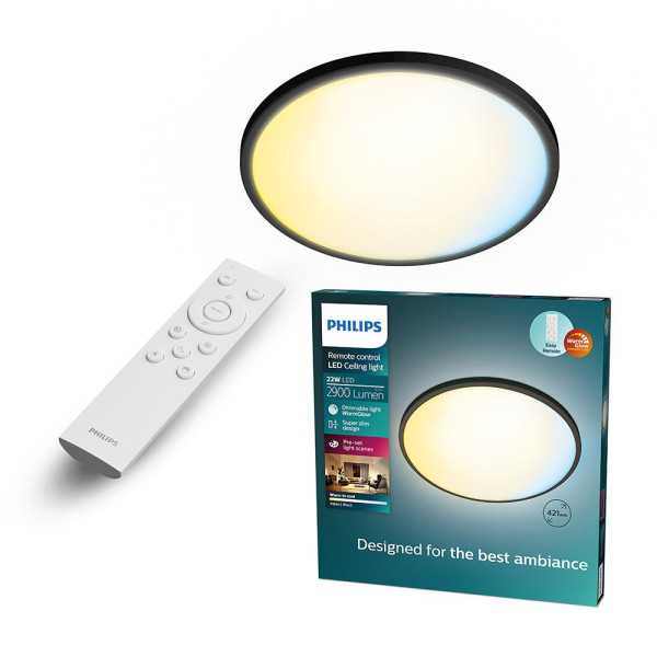 Plafón Redondo Negro Valen, 22 W, 2900 Im, 2200-6500 K, Ø421 x 24 mm PHILIPS