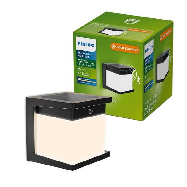 Aplique LED Solar Diara, Negro, 3,8 W, 400/10 Im, 2700 K PHILIPS
