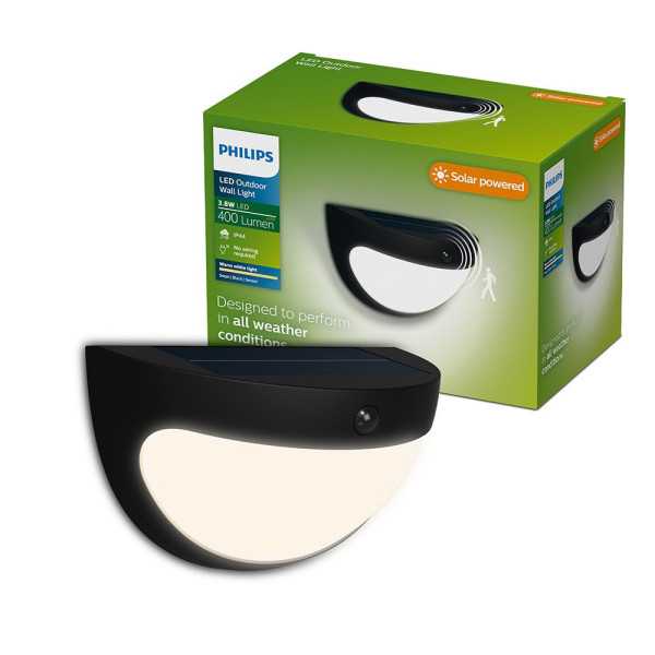 Aplique Solar Swyn Negro 3,8 W, 400/10 Im, 2700 K PHILIPS