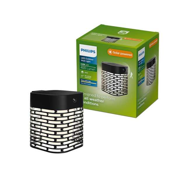 Aplique Solar LED Hara Negro 3,8 W, 400/10 lm, 2700 K PHILIPS