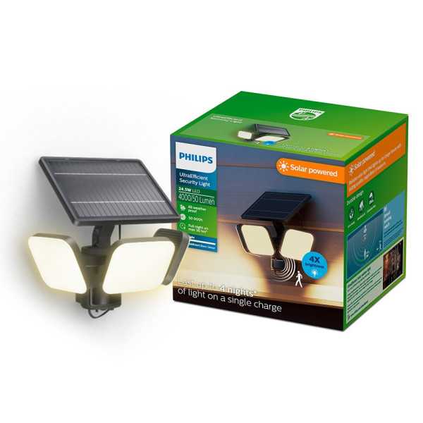Luz de Seguridad Solar Zyren Negra, 24,5 W, 4000/50 Im, 3000 K PHILIPS