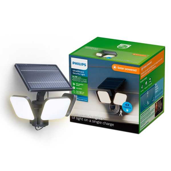 Luz de Seguridad Solar Zyren Negra 24,5 W, 4000/50 Im, 5000 K PHILIPS