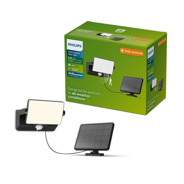 Luz de Seguridad Solar Fyns Negra 8,2 W, 1000/50 Im, 3000 K PHILIPS