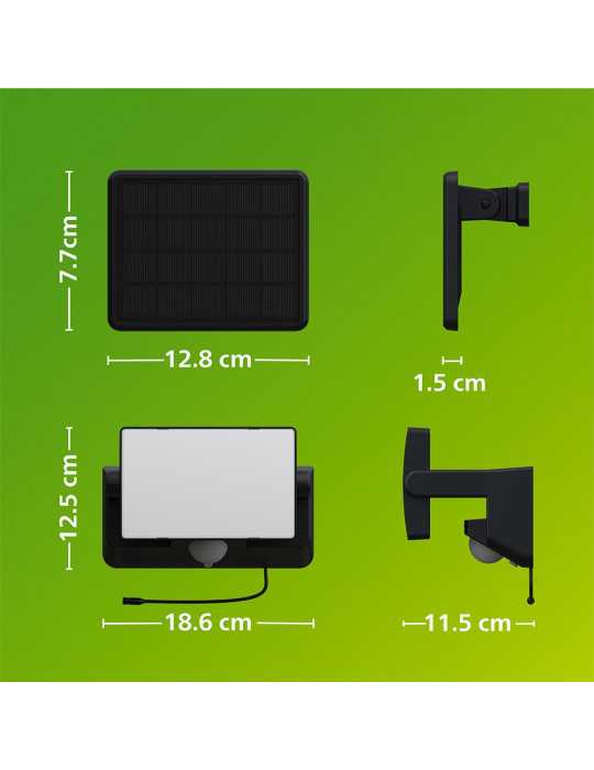 Luz de Seguridad Solar Fyns Negra 8,2 W, 1000/50 Im, 3000 K PHILIPS