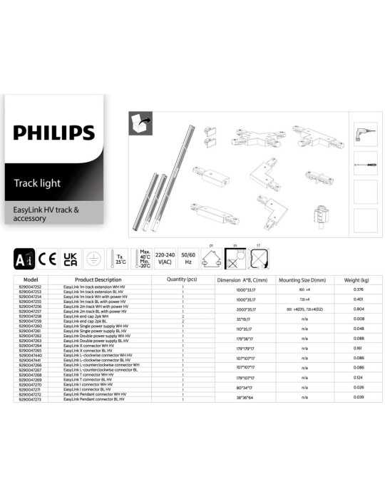 Lámpara Easylink de Techo, Suspendida, Colby GU10, Blanca, Ø100 x 1360 mm PHILIPS
