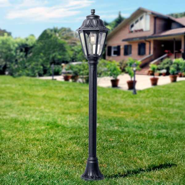 Farol Baliza con Poste Mizar/Anna, Transparente, E27, Negro, Ø220 x 1100 mm FUMAGALLI
