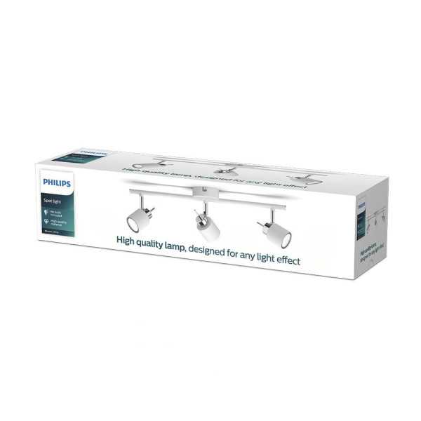 Foco 3 Elementos Meranti GU10 (Bombilla No Incluida) Color Blanco 8 x 47,4 x 15,5 cm PHILIPS