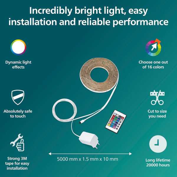Tira LED RGB con Mando IP20, 5 m PHILIPS