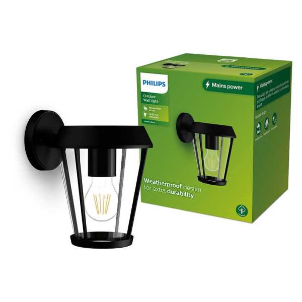Aplique Exterior Sunera E27 25 w sin Bombilla, Color Negro, Luz Hacia Abajo PHILIPS