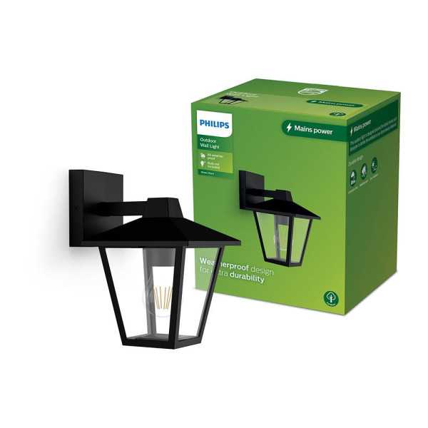 Aplique Exterior Kinno E27 25 w sin Bombilla, Color Negro, Luz Hacia Abajo PHILIPS