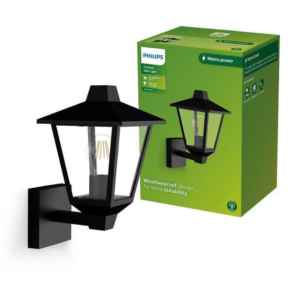 Aplique Exterior Kinno E27 25 w sin Bombilla, Color Negro, Luz Hacia Arriba PHILIPS