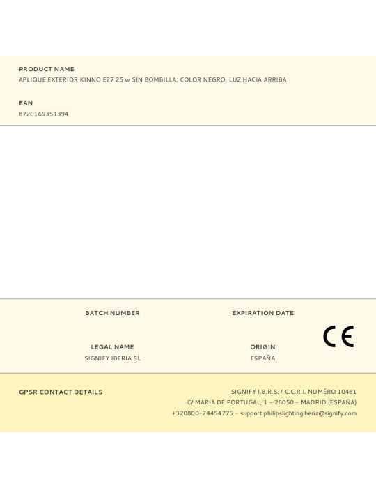 Aplique Exterior Kinno E27 25 w sin Bombilla, Color Negro, Luz Hacia Arriba PHILIPS