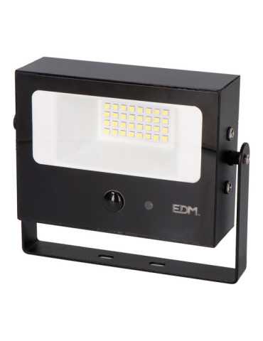 Foco Proyector Solar Auto Basculante, 10 W, 1800 lm, 6500 K, con Sensor Movimiento, Negro EDM