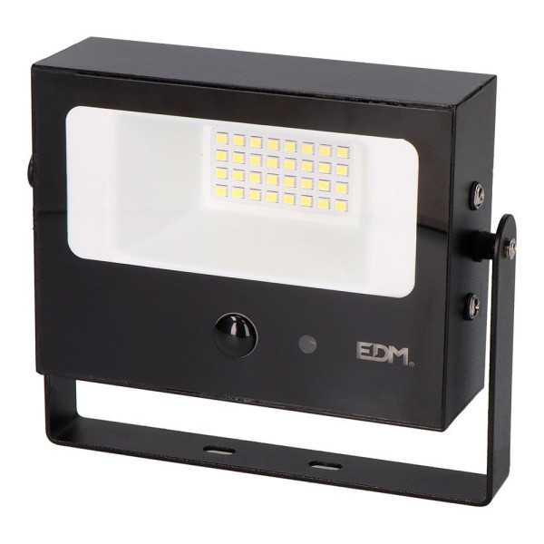 Foco Proyector Solar Auto Basculante, 10 W, 1800 lm, 6500 K, con Sensor Movimiento, Negro EDM
