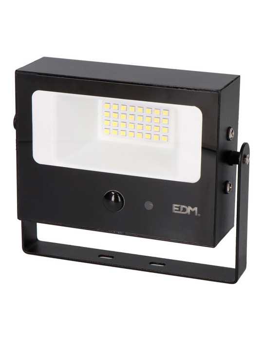 Foco Proyector Solar Auto Basculante, 10 W, 1800 lm, 6500 K, con Sensor Movimiento, Negro EDM