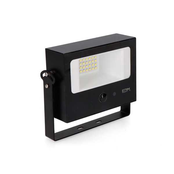 Foco Proyector Solar Auto Basculante, 10 W, 1800 lm, 6500 K, con Sensor Movimiento, Negro EDM