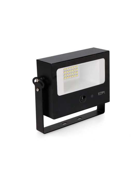Foco Proyector Solar Auto Basculante, 10 W, 1800 lm, 6500 K, con Sensor Movimiento, Negro EDM