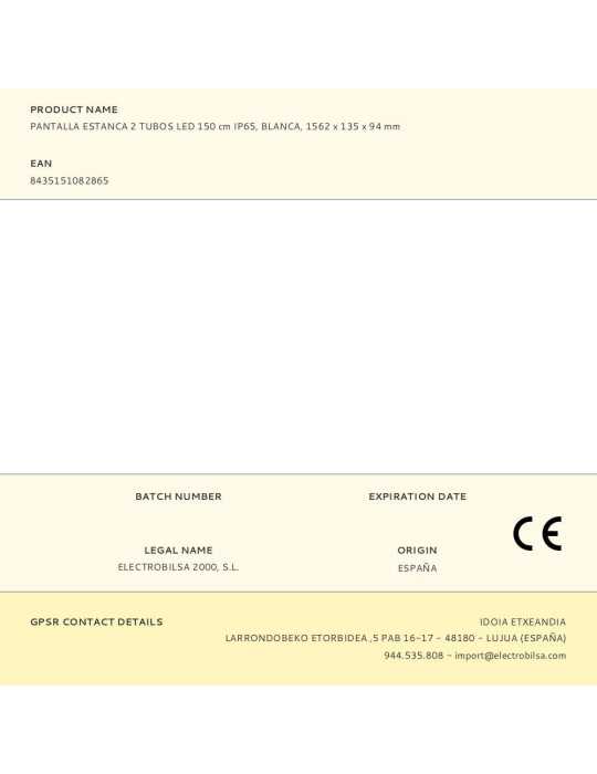 Pantalla Estanca 2 Tubos LED 150 cm, IP65, Blanca, 1562 x 135 x 94 mm F-LINE