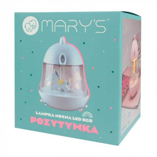 Lámpara Nocturna LED RGB Recargable con Caja de Música de Cuerda Modelo Carrusel Azul MARY´S