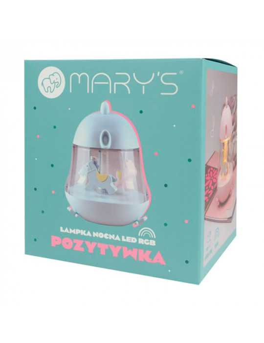 Lámpara Nocturna LED RGB Recargable con Caja de Música de Cuerda Modelo Carrusel Azul MARY´S