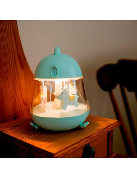 Lámpara Nocturna LED RGB Recargable con Caja de Música de Cuerda Modelo Carrusel Azul MARY´S