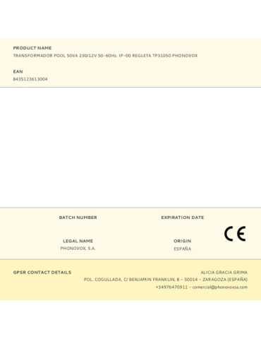 Transformador Pool 50VA 230/12V 50-60Hz. IP-00 Regleta TP31050 PHONOVOX 2