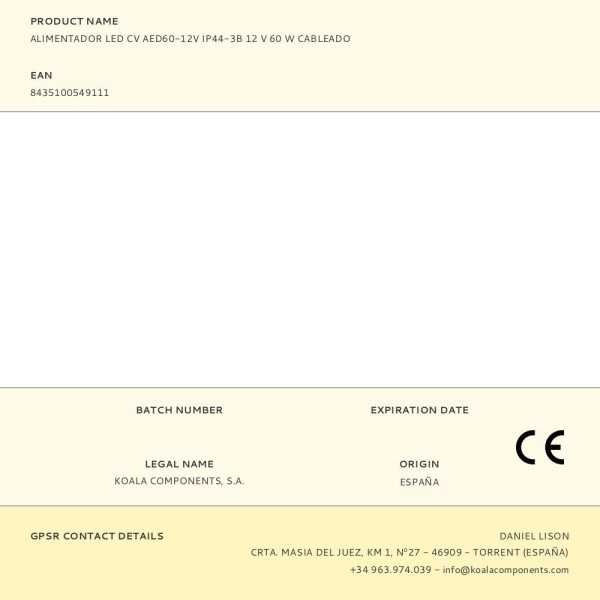 Alimentador LED Cv AED60-12V IP44-3B 12 V 60 W Cableado LETARON