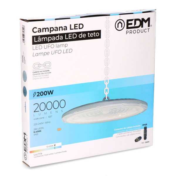 Campana LED 200 W, 6400 K, 20.000 lm, Ø33 x 4,5 cm EDM
