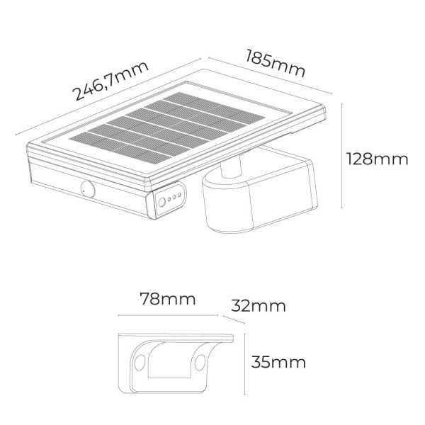 Aplique Solar LED 6W 720lm 6.500K con Sensor Crepuscular y Movimiento. Punto de Luz Extraíble. Color Negro EDM